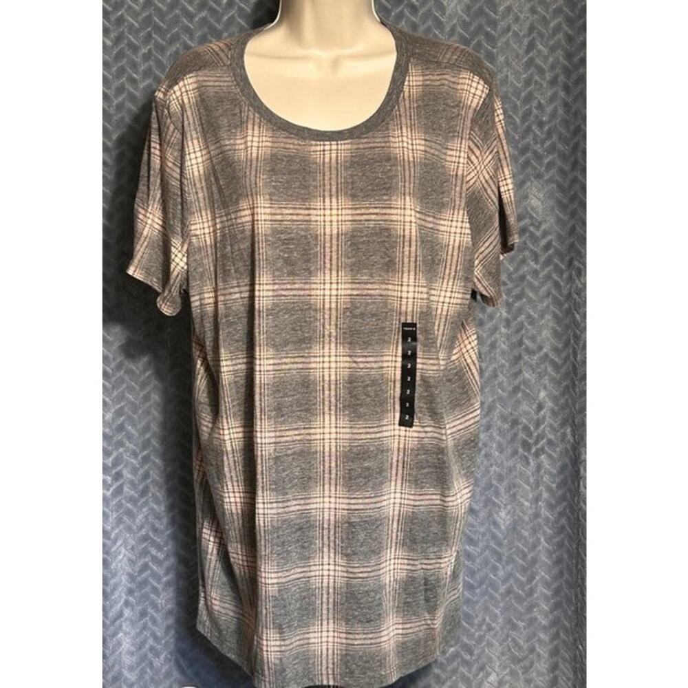 Torrid NWT Classic Fit Crew Neck Tee Sze 2X Grey Plaid Collegiate Preppy Sporty - Picture 1 of 5
